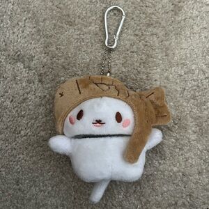 Cute White Kitten with Taiyaki Hat Plush Airpod 3 Case w/Keychain